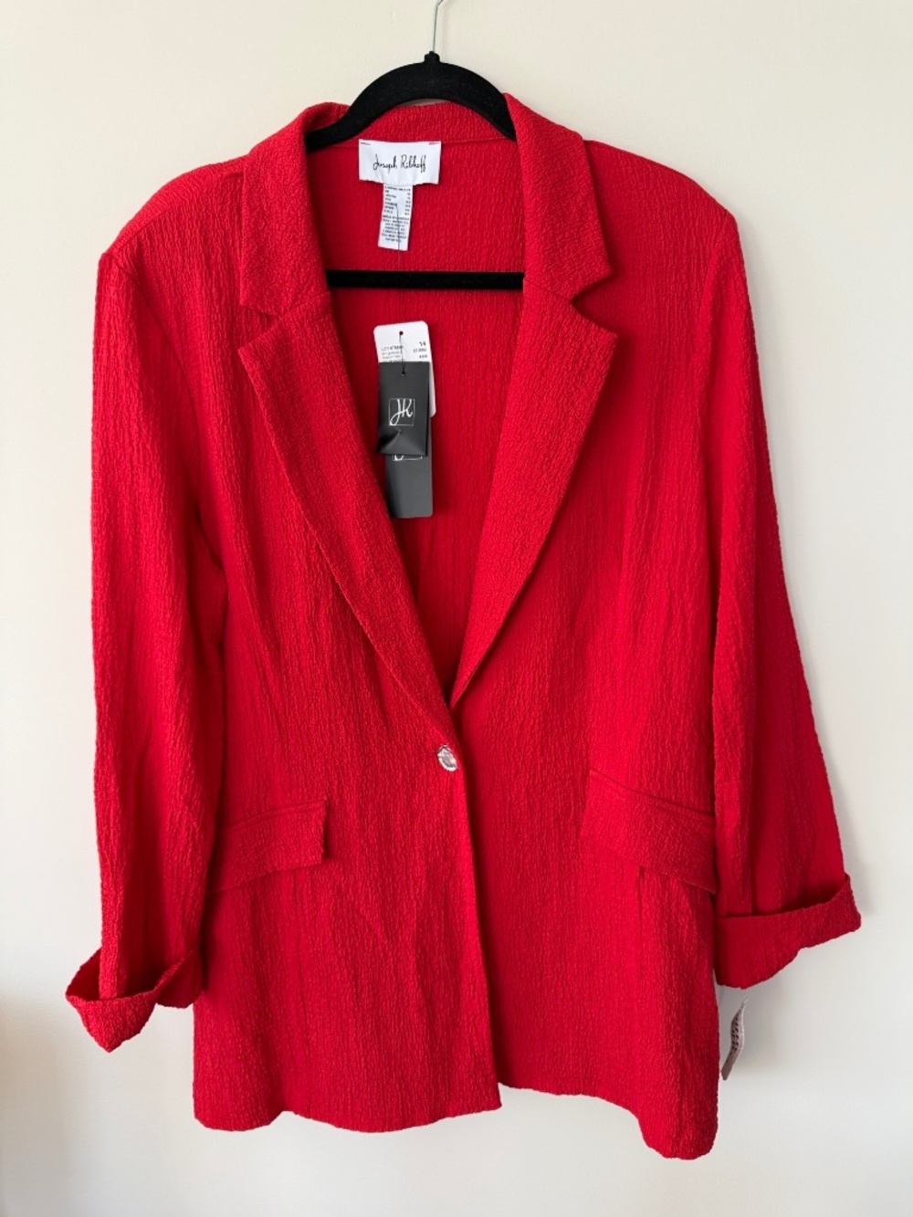 💖 NWT Joseph Ribkoff Radiant Red Textured Blazer Jacket Size 14